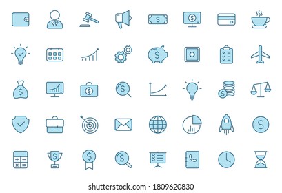 business finance outline icons in two colors for web, mobile and ui design. business finance blue vector icons isolated on white background