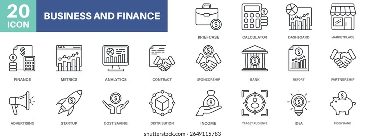 business and finance pack outline concept design icons set collections, simple style design inspiration for any interface and purpose suitable for symbols and more