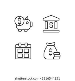 Business and finance pixel perfect linear icons set. Regular payments. Corporate expenditures. Investment. Customizable thin line symbols. Isolated vector outline illustrations. Editable stroke