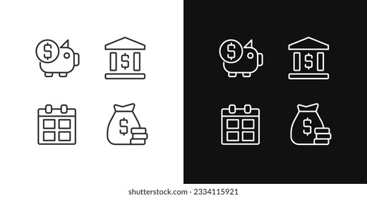 Business and finance pixel perfect linear icons set for dark, light mode. Corporate expenditures. Investment. Thin line symbols for night, day theme. Isolated illustrations. Editable stroke