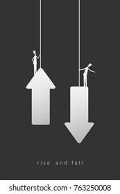 business finance. Raise and fall of business indicators Successful vision concept with icon of Businessman on arrow up and down . Eps10 vector illustration, Symbol leadership, strategy, mission, objec