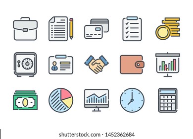 Business and Finance related color line icon set. Banking and Management vector outline icons.