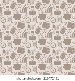 Business and finance seamless pattern. Background with silhouette icons for business theme. Vector illustration.