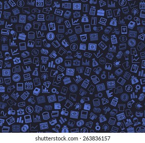 Business and Finance Seamless Pattern. Background with Silhouette Icons. Vector