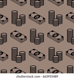 Business and finance seamless pattern. Background with icons for business theme. Background for textile printing and wrapping paper. Vector illustration.