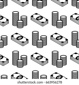 Business and finance seamless pattern. Background with icons for business theme. Background for textile printing and wrapping paper. Vector illustration.