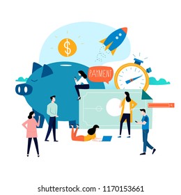 Business and finance services, money loan, budget planning flat vector illustration design. Long term investment, savings account deposit, pension fund design for mobile and web graphics