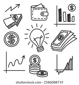 business and finance set icons of pen drawings