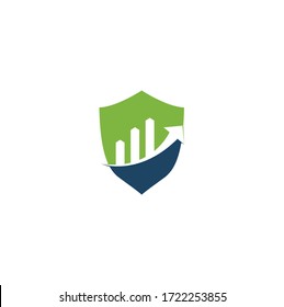 Business Finance shield shape concept Logo template vector icon design. Finance logo. Economy finance chart bar business productivity logo icon.