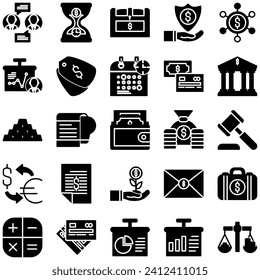 Conjunto de iconos de estilo sólido para empresas y finanzas. Perfecto para aplicaciones de proyecto o aplicaciones web.