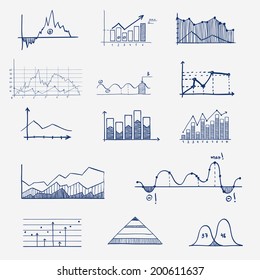 business finance statistics infographics doodle hand drawn elements. Concept - graph, chart, arrows signs