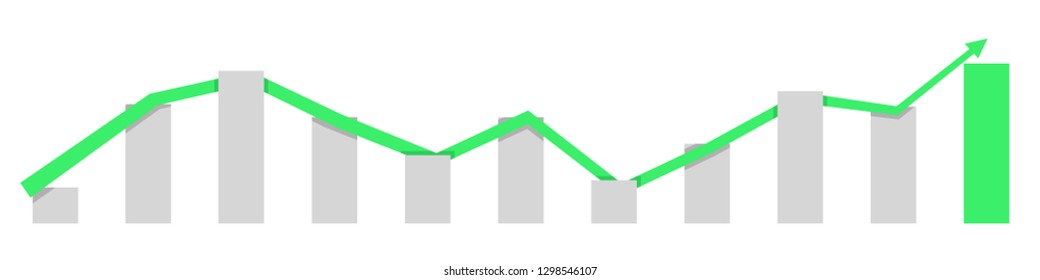 Business finance success chart with green arrow. Positive trend graph, Flat style Vector illustration