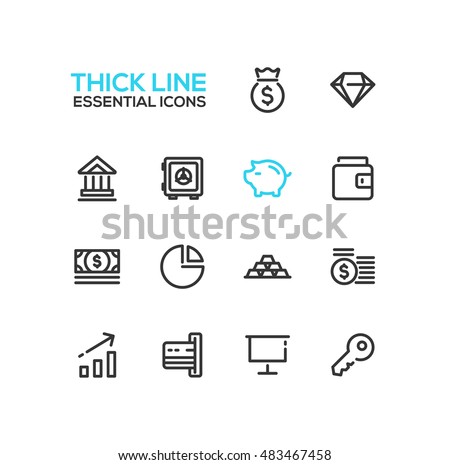 Business, finance symbols - set of modern vector thick line design icons and pictograms. 