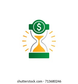 Business and finance theme concept, sand glass time and money icon. Flat design vector illustration