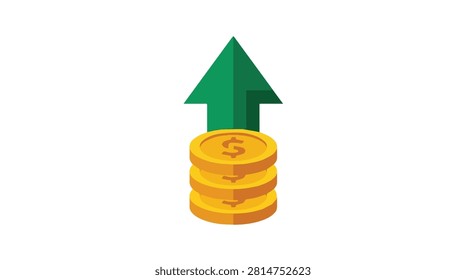 Business and finance theme featuring a green upward arrow and gold coins symbolizing growth and success suitable for economic and investment topics