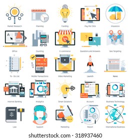 Business and finance theme, flat style, colorful, vector icon set for info graphics, websites, mobile and print media.