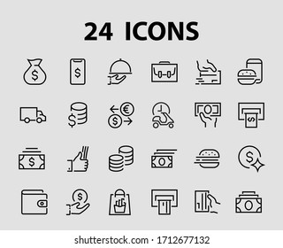 BUSINESS & FINANCE Thin Line Icon Set, contains icons such as Coins, Currency Exchange, Card Payment, Terminal and much more, Editable Line, Vector Illustration.