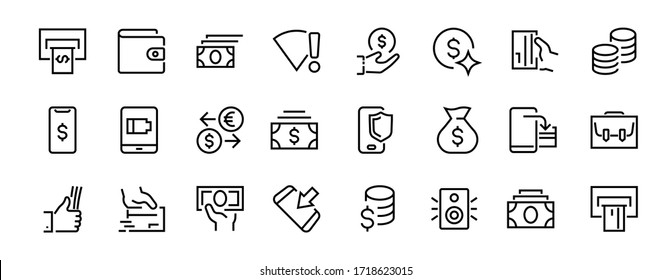 BUSINESS & FINANCE Thin Line Icon Set, contains icons such as Coins, Currency Exchange, Card Payment, Terminal and much more, Editable Line, Vector Illustration.