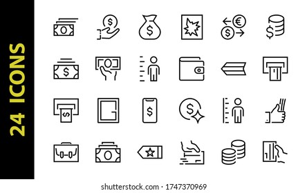 BUSINESS and FINANCE Thin Line Icon Set, contains icons such as Coins, Currency Exchange, Card Payment, Terminal and much more, Editable Line, Vector Illustration.