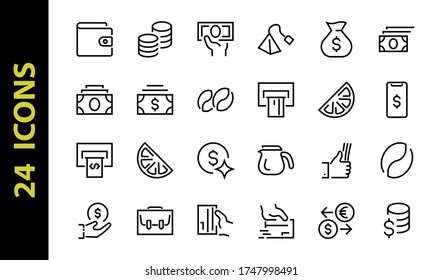 BUSINESS and FINANCE Thin Line Icon Set, contains icons such as Coins, Currency Exchange, Card Payment, Terminal and much more, Editable Line, Vector Illustration.