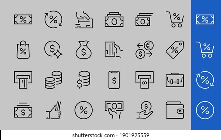 BUSINESS and FINANCE Thin Line Icon Set, contains icons such as Coins, Currency Exchange, Card Payment, Terminal and much more, Editable Line, Vector Illustration.