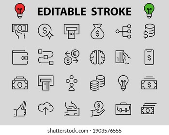 BUSINESS and FINANCE Thin Line Icon Set, contains icons such as Coins, Currency Exchange, Card Payment, Terminal and much more, Editable Line, Vector Illustration.