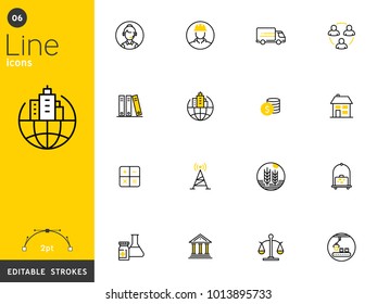 Business, finance, and transportation line icons collection, editable strokes. For mobile concepts and web apps. Vector illustration, clean flat design