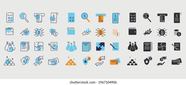 conjunto de iconos de vectores de negocios y finanzas estrategia transacciones de dinero iconos vectores