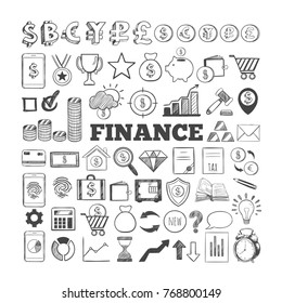 Business and Finance vector icons. Hand drawn isolated elements for web and mobile concepts. Money, Payments, Financial Safety modern infographic