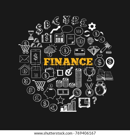 Business and Finance vector icons. Hand drawn isolated elements for web and mobile concepts. Money, Payments, Financial Safety modern infographic