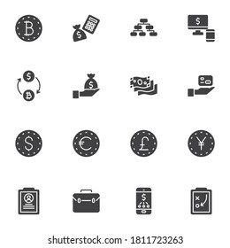 Business finance vector icons set, modern solid symbol collection, filled style pictogram pack. Signs, logo illustration. Set includes icons as currency money exchange, mobile banking, investment