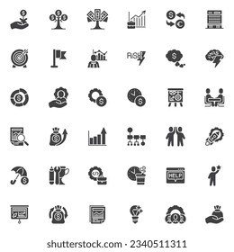 Business and finance vector icons set, modern solid symbol collection, filled style pictogram pack. Signs, logo illustration. Set includes icons as successful business, businessman, money growth