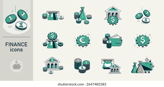 Business and finance vector icons set, financial and economy theme detailed icons that can be used as an illustration, money theme.
