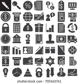 Business finance vector icons set, modern solid symbol collection, filled pictogram pack. Signs, logo illustration. Set includes icons as Ñ�redit card, scales, presentation, agreement, business card