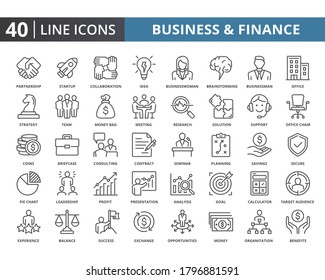 Business And Finance Vector Line Icons Pack. Simple Thin Lines Quality Icon For Web Elements. Related Of Financial, People, Strategy, Management And Etc