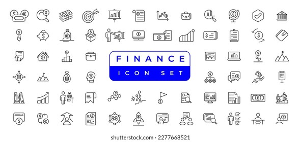 business and finance Vector set with money, bank, check, law, auction, exchance, payment, wallet, deposit, piggy, calculator, web and more isolated outline thin symbol