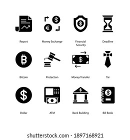 Business and Finance web glyph vector icons set, modern solid symbol collection. Signs, logo illustration. Set includes icons as SEO, financial analytics, advertising, statistics. Solid silhouette pix