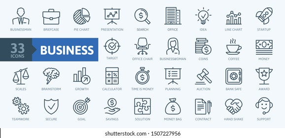 Business and finance web icon set - minimal thin line web icon set. Outline icons collection. Simple vector illustration.