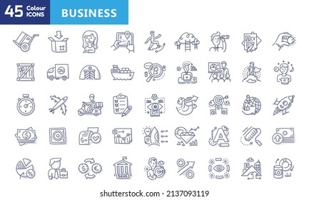 Business and finance web icon set. Icons for business, management, finance, strategy, marketing. Vector Illustration