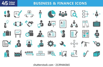 Business and finance web icon set. Icons for business, management, finance, strategy, marketing. Vector Illustration