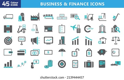 Business and finance web icon set. Icons for business, management, finance, strategy, marketing. Vector Illustration