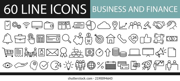 Business and finance web icon set. Outline icon collection. Vector illustration. Eps 10.