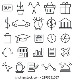 Business and finance web icon set. Outline icon collection. Vector illustration. Eps 10.