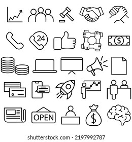 Business and finance web icon set. Outline icon collection. Vector illustration. Eps 10.