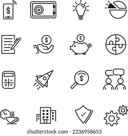 Business and Finance Web Icon Set - outline icons collection, vector