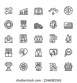 business and finance web icon set - outline icon collection, vector.