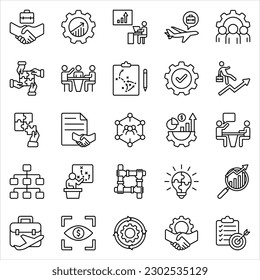 Business and finance web icon set. outline icon collection, Innovation team management. vector illustration on white background