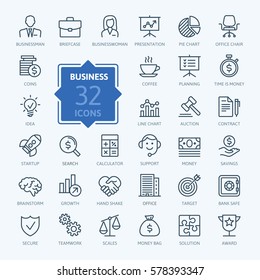 Business and finance web icon set - outline icon collection, vector