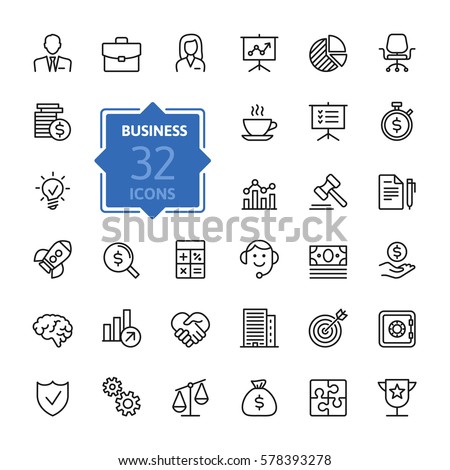 Business and finance web icon set - outline icon collection, vector