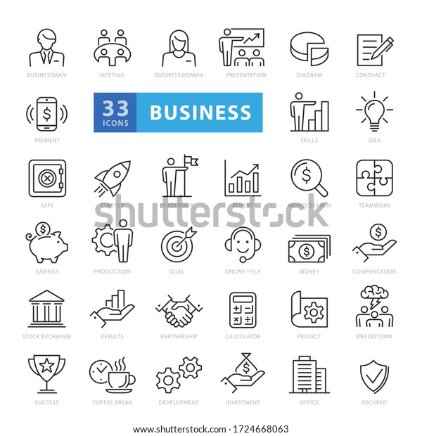 Business and finance web icon set - outline icon\
collection, vector